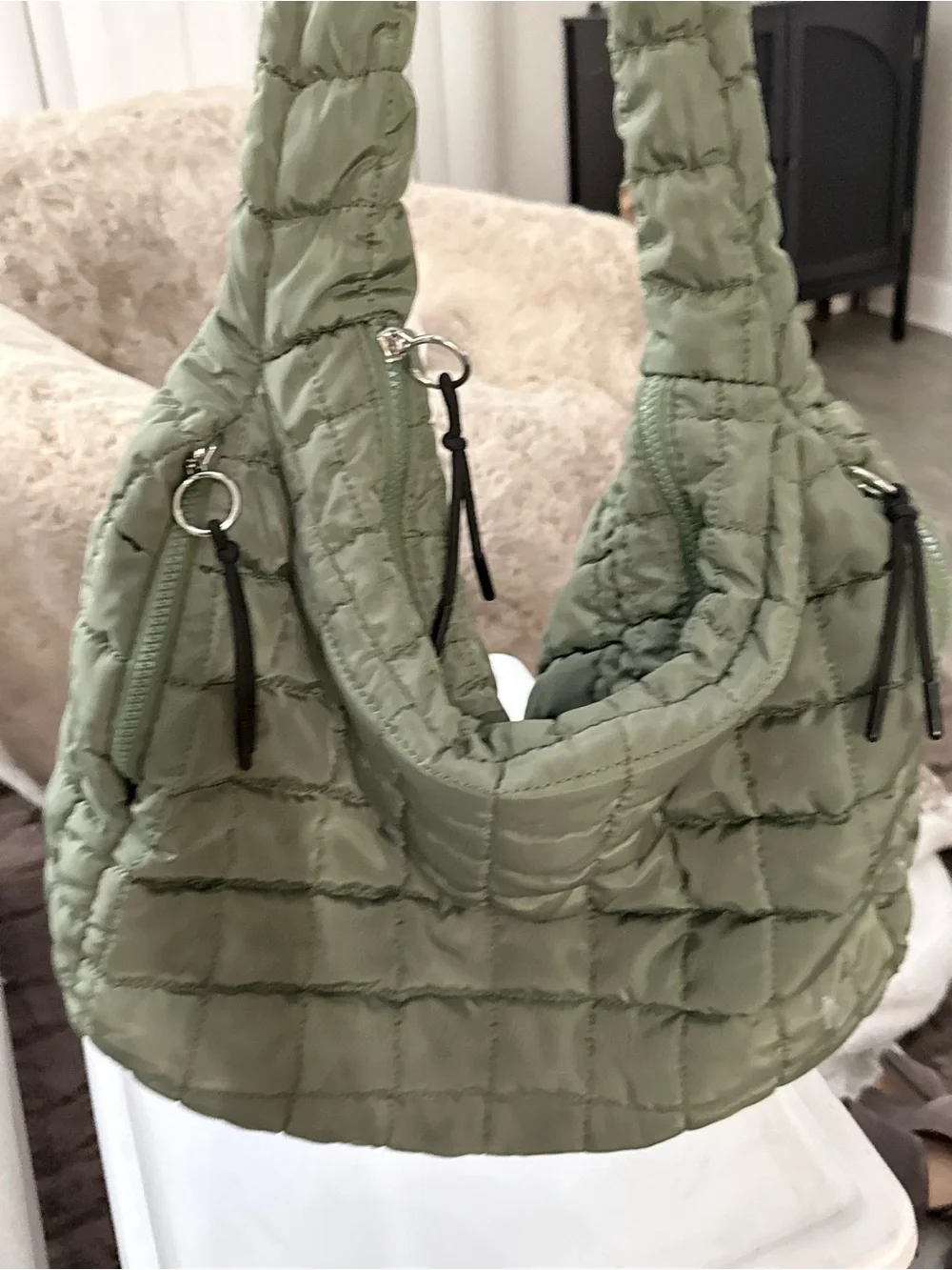 Free People Quilted Shoulder Bag in Sage